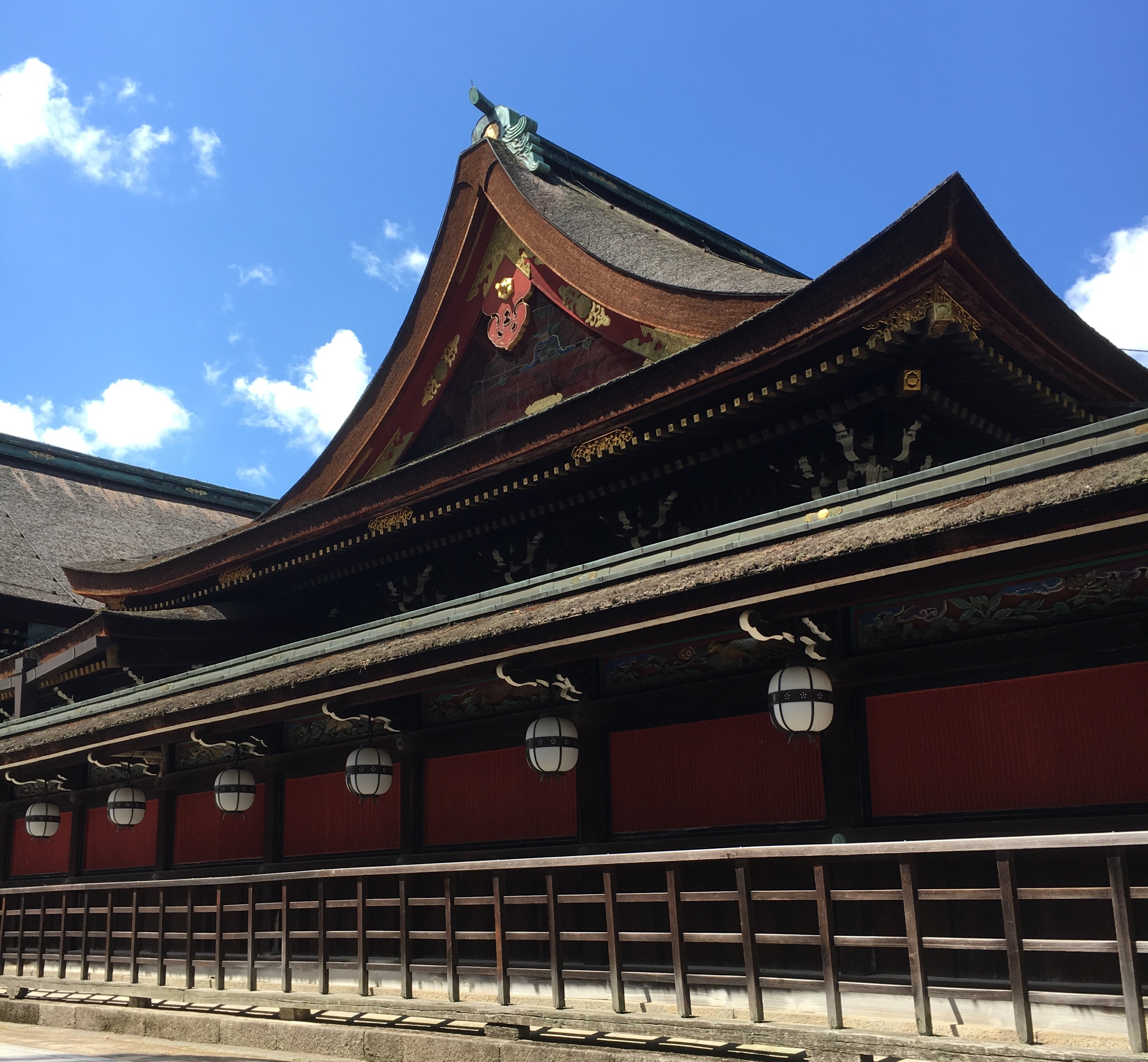 unusual architecture of shinto shrine honden