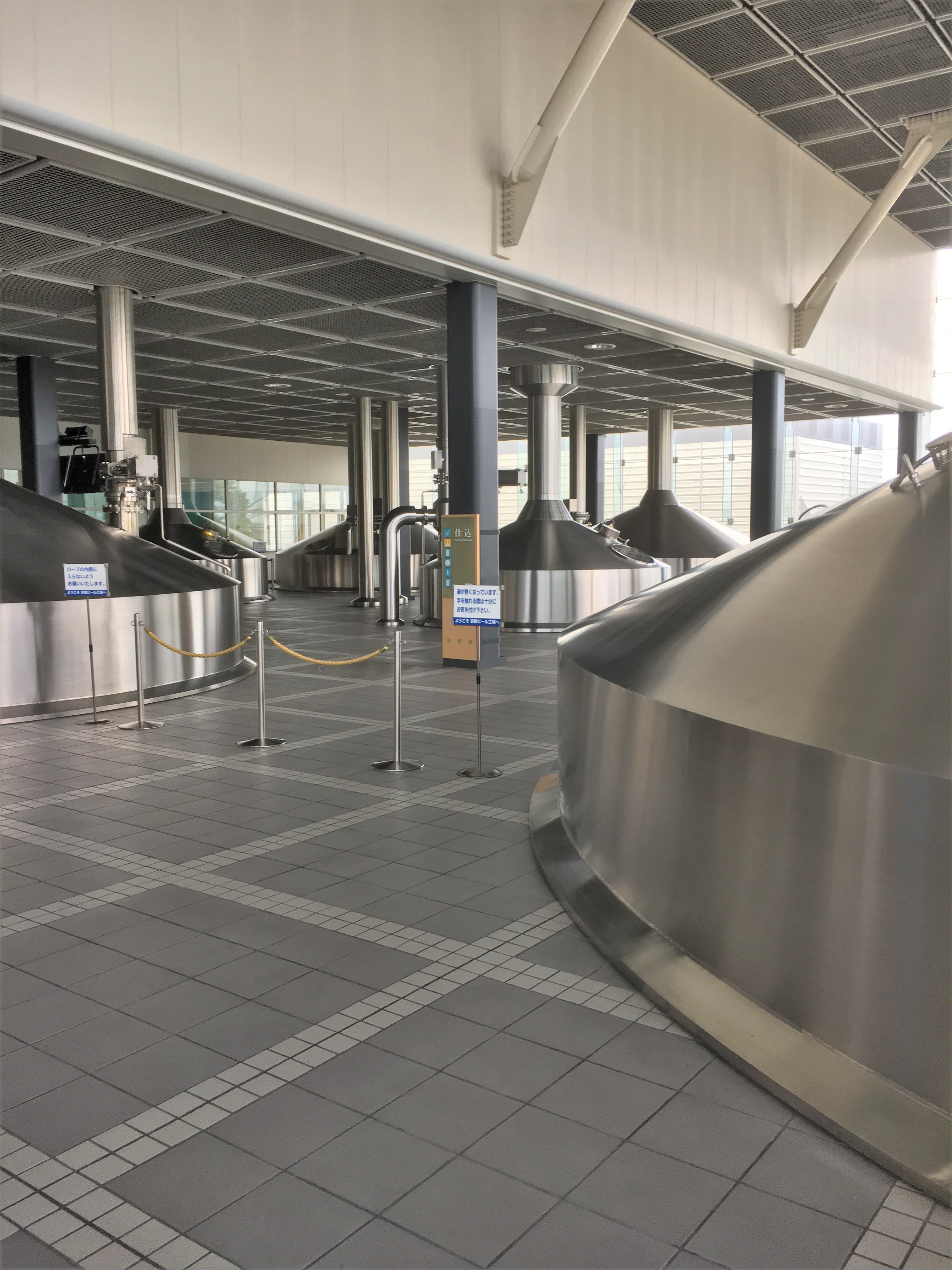 steel brewing tanks used at the Kyoto Suntory beer factory 