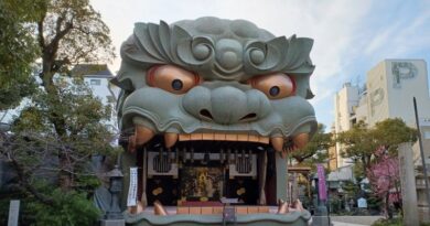Big head of shishi in Namba Yasaka Shrine