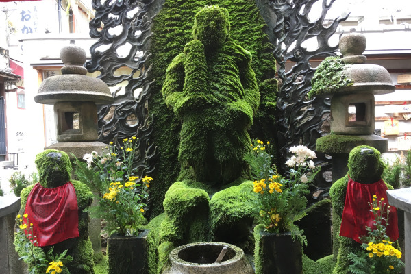 famous moss covered Mizukake Fudo of Hozen-ji Temple