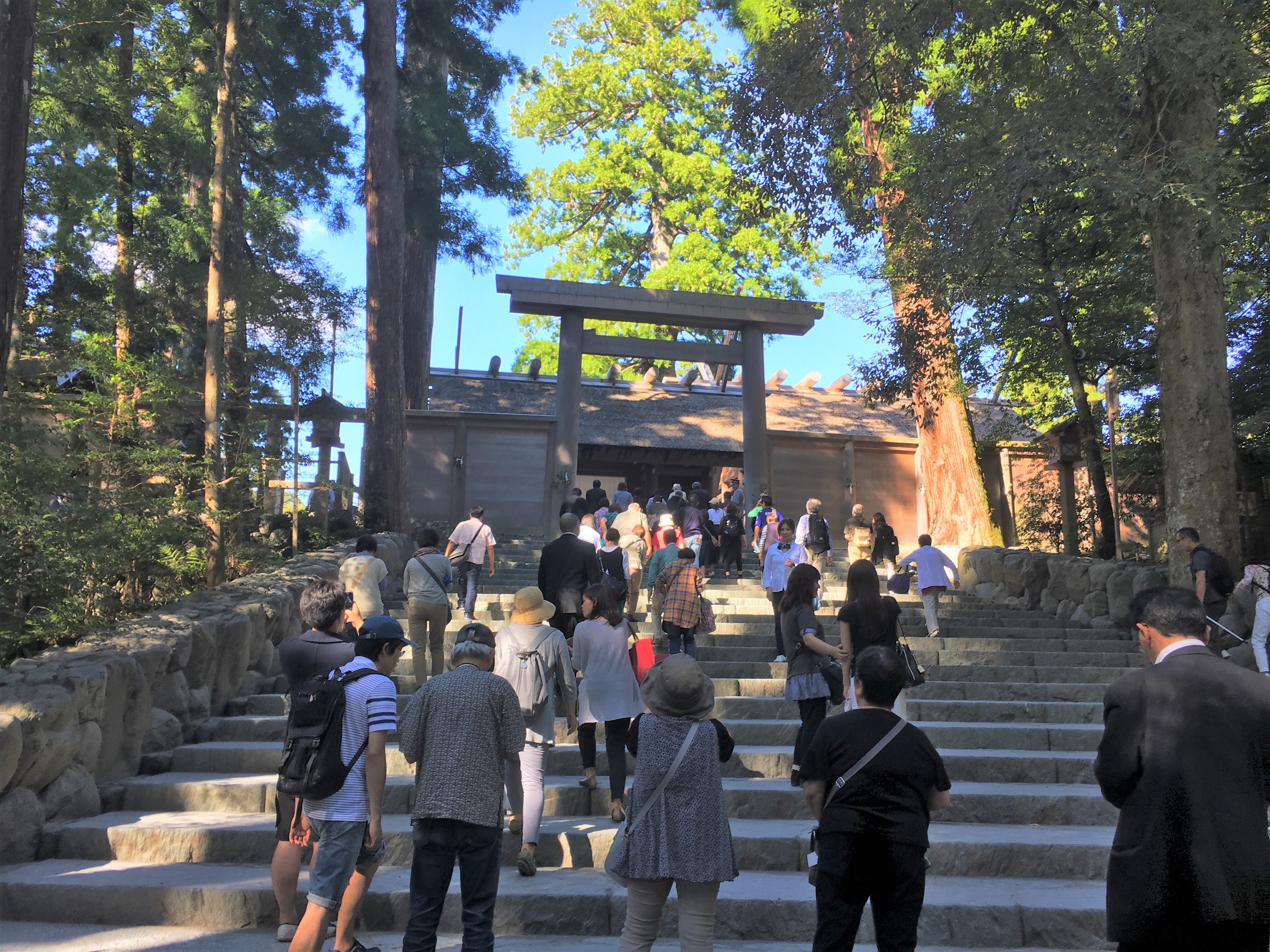 shogu, inner shrine, of ise jingu and stones steps leading up to wooden shrine structure
