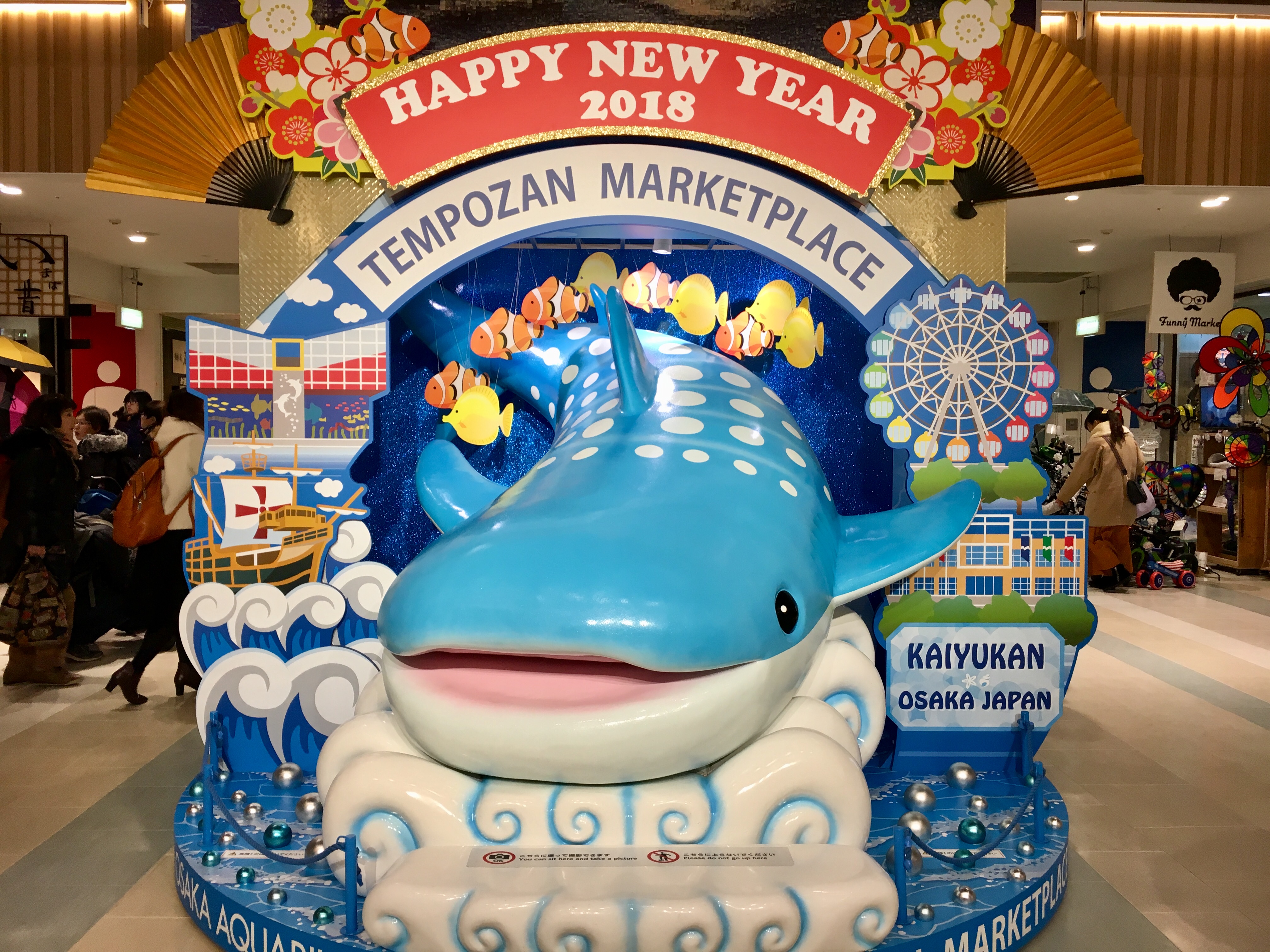 adorable character statue of a whale shark at tempozan harbor village