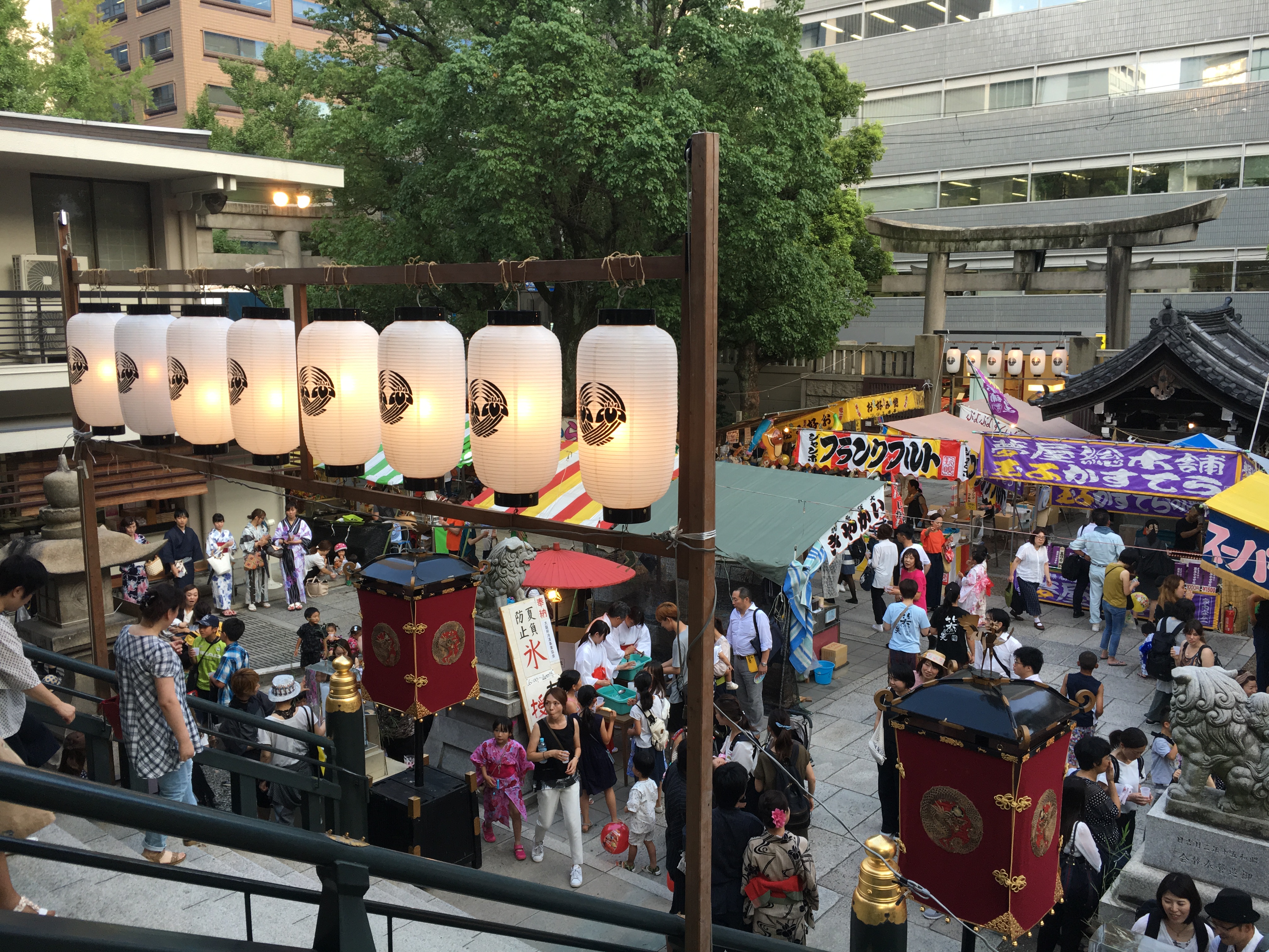 crowds of festival goers during Himuro Festival at Namba Shrine in Osaka 