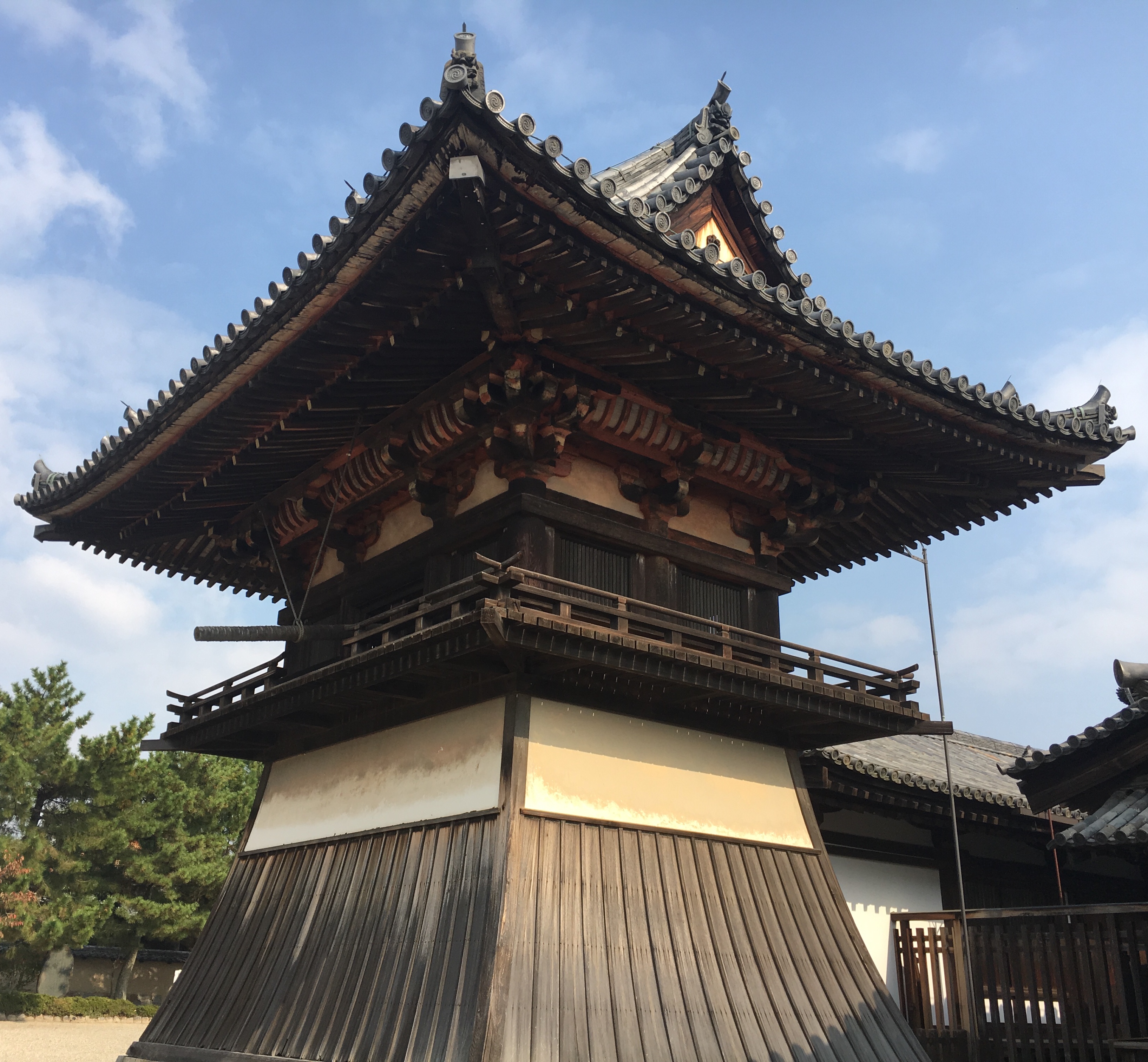 Famous nara period bell tower at Horyu-ji temple