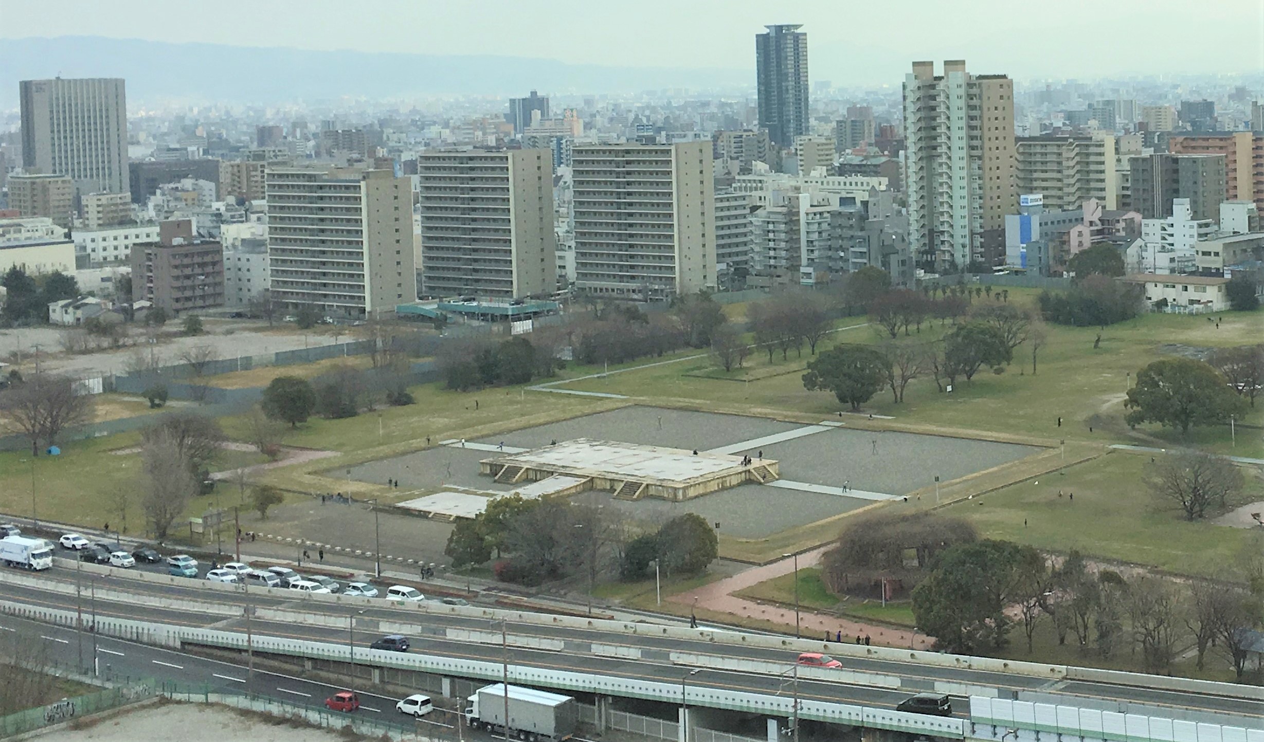 birds eye view of naniwanomiya park in Osaka