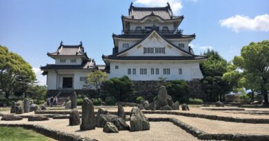 Main keep of Kishiwada Castle and the garden
