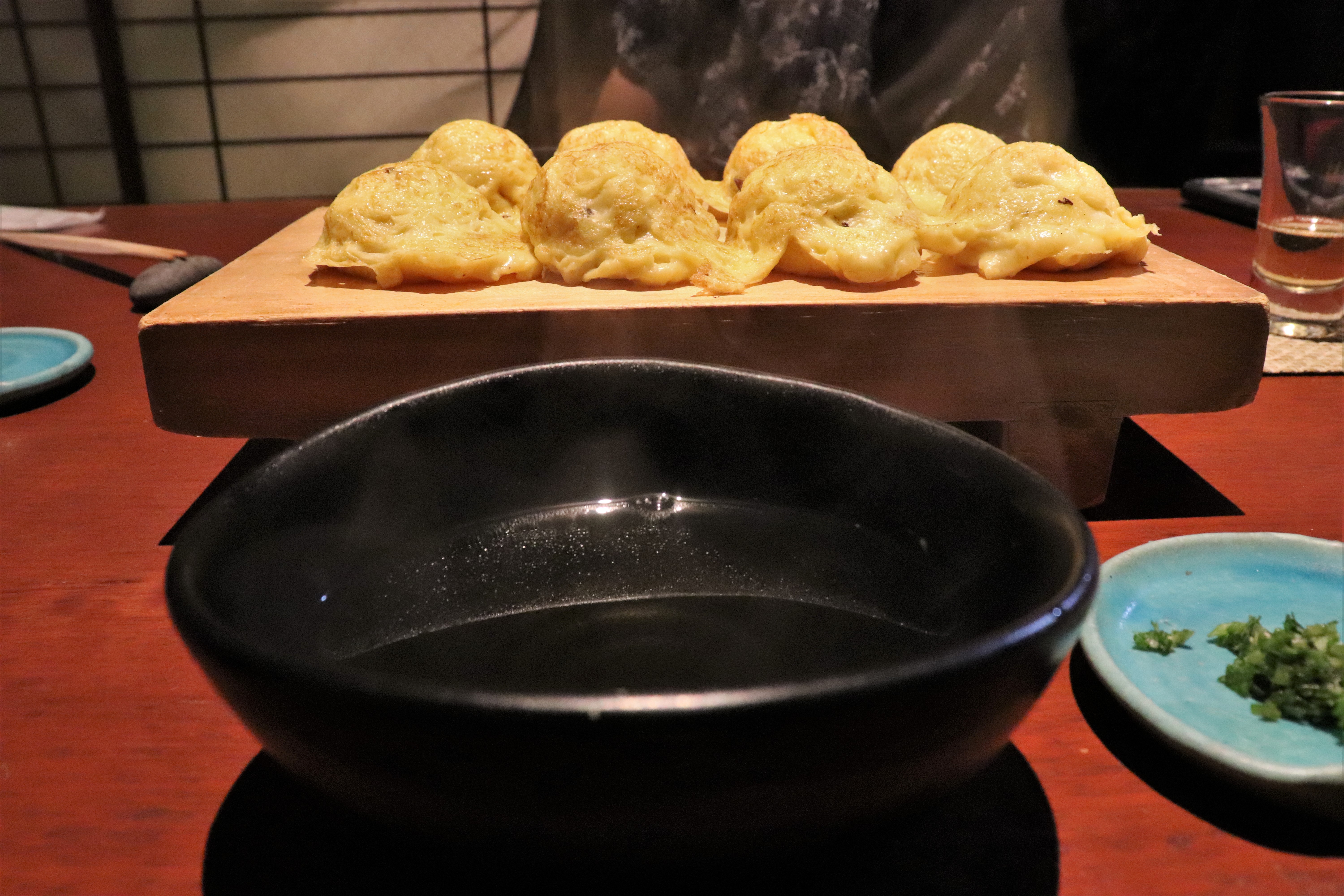 set of eight ayakashi on a wooden dish at takomasa chikusui-tei