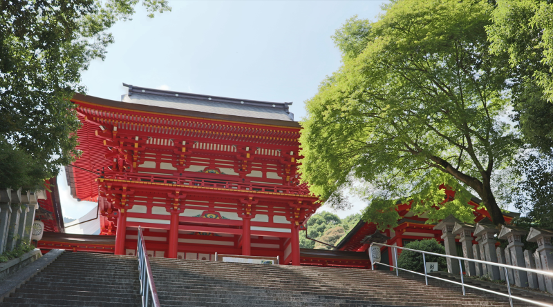 red vermillion gate of Omi Jingu