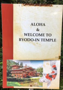 welcome sign for Hawaii's byodo-in temple