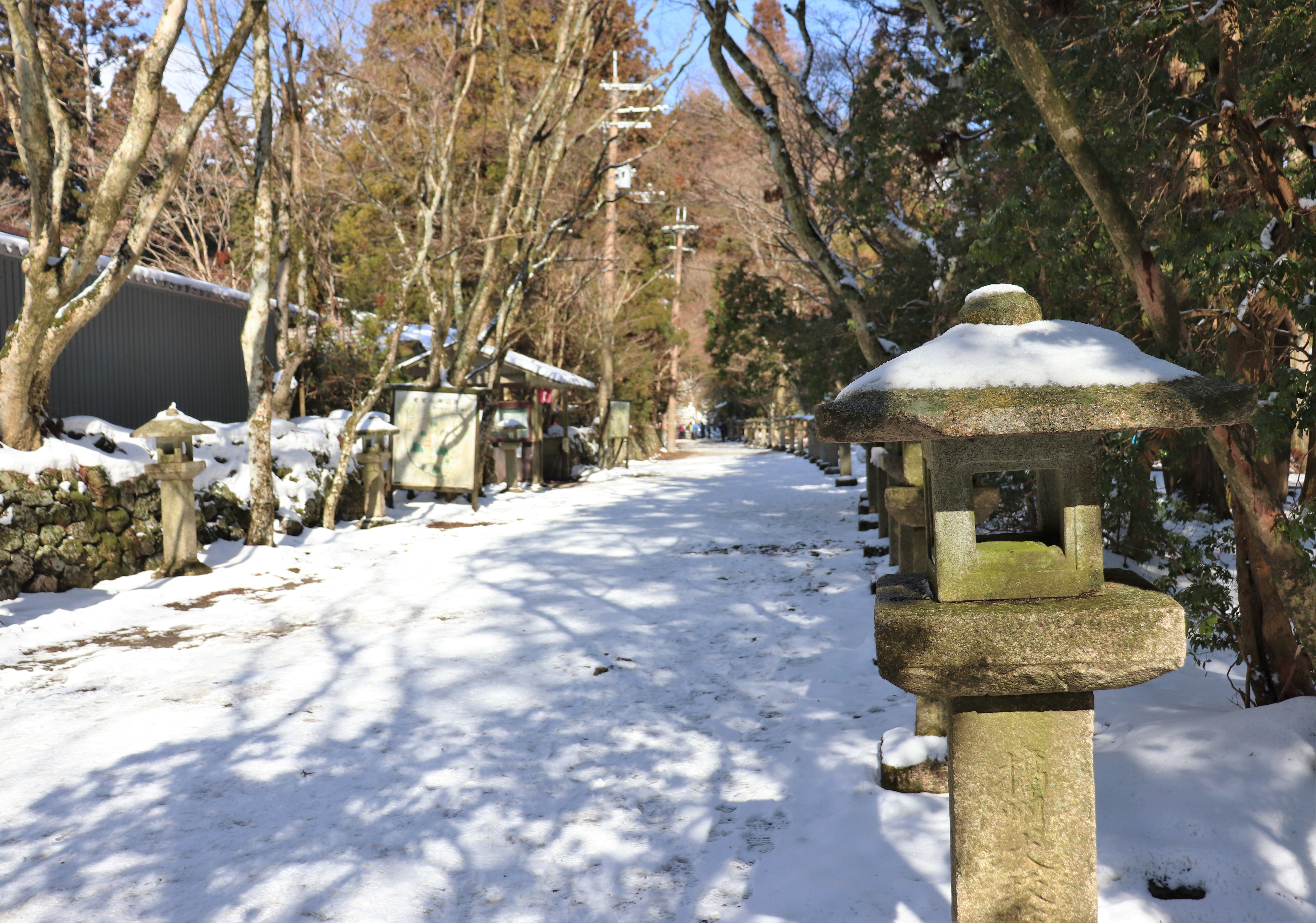 Shrine grounds of Atago Shrine covered in snow on Mt. Atago