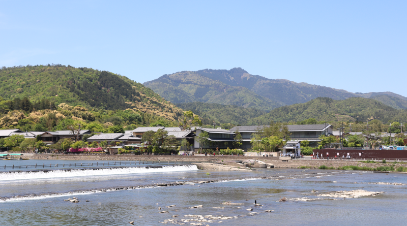 Mt. Atago seen from Togetsukyo Bridge in Arashiyama