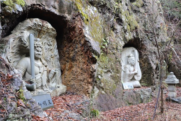 Religious Buddhist stone carvings along the Keihoku Course