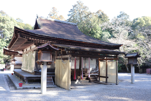 prayer hall of Mikami Shrine in Shiga, Japan