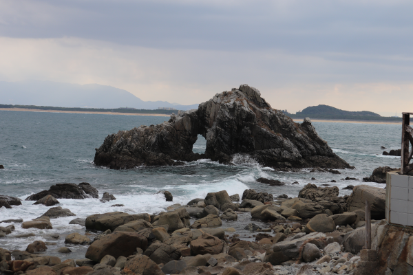 Rocky shore on the east side of Shikanoshima Island
