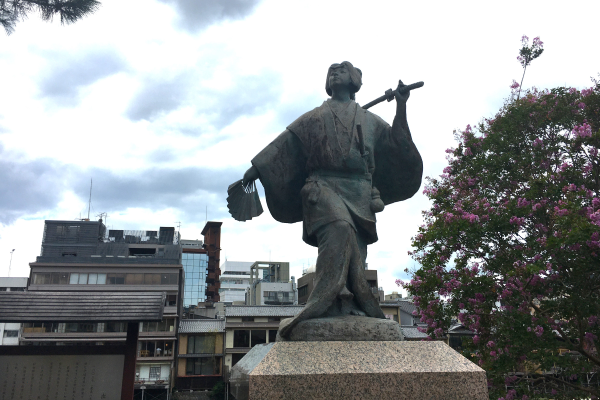 The statue of Izumo no Okuni, the founder of kabuki, in Kyoto, Japan.