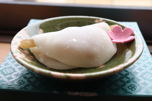 hanabira mochi a traditional New Year’s Kyoto traditional mochi with white miso paste and burdock root.